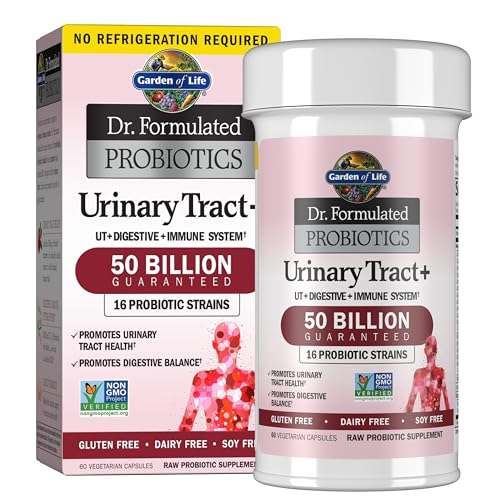 Garden of Life Dr. Formulated Probiotics Urinary Tract+ - Acidophilus Probiotic Supports Urinary Tract Health, Digestive Balance Shelf Stable - Gluten, Dairy, and Soy-Free - 60 Vegetarian Capsules