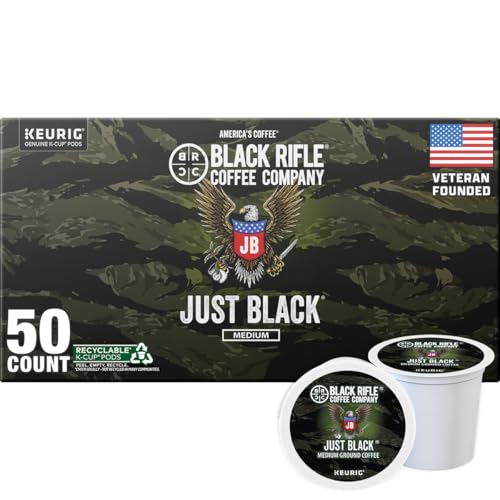 Black Rifle Coffee Company Just Black, 50 Count, Medium Roast K Cups - Single Serve K Cups Coffee Pods - Kcup Pods Compatible with Keurig 1.0 & 2.0 - Made from Arabica Beans