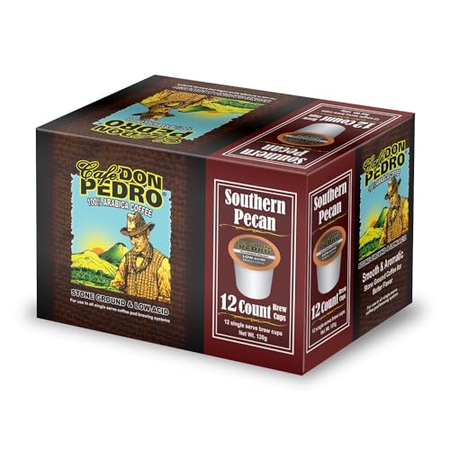 Cafe Don Pedro Southern Pecan Low Acid Coffee Pods - Compatible with Keurig K-cup Coffee Maker, 100% Arabica, Battles Heartburn, Acidic Reflux, 72 count