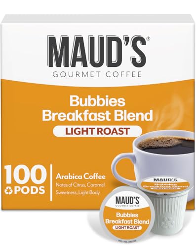 Maud's Breakfast Blend Coffee Pods, 100 ct, Light Roast Coffee in Recyclable Single Serve Pods  100% Arabica Beans, Compatible with Keurig K Cups Maker