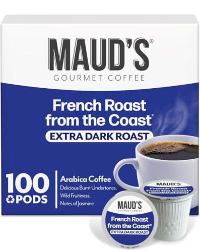 Maud's French Roast Coffee Pods, 100 ct, Dark Roast Coffee in Recyclable Single Serve Pods  100% Arabica Coffee, Compatible with Keurig K Cups Maker