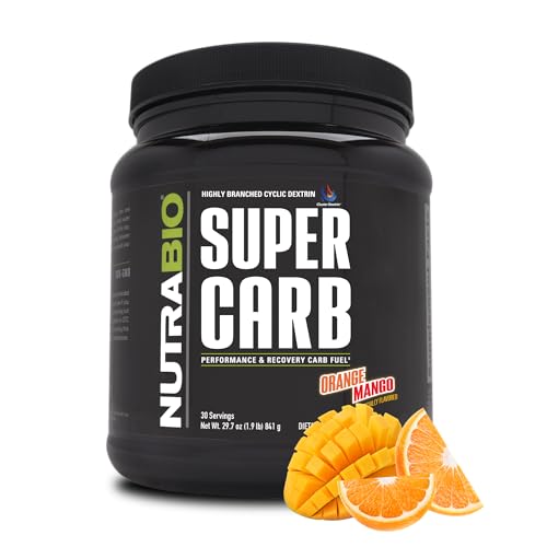 NutraBio Super Carb, Carbohydrate Powder with Cluster Dextrin & Electrolytes, Advanced Carb Supplement Powder for Workout Fuel, Performance, and Muscle Recovery, Cyclic Dextrin, Orange Mango, 30 Sv