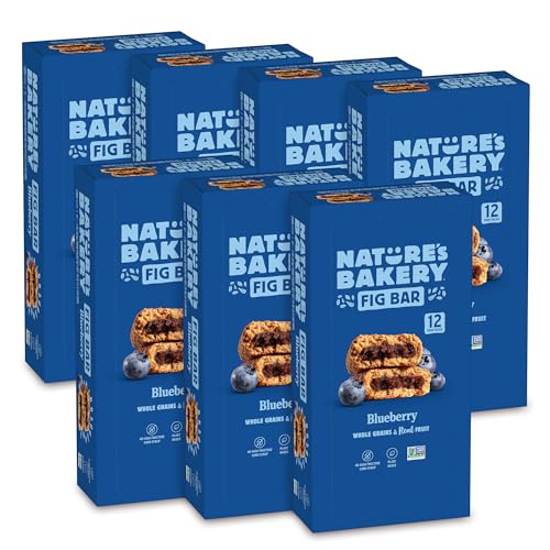 Natures Bakery Whole Wheat Fig Bars, Blueberry, Real Fruit, Vegan, Non-GMO, Snack bar, 7 boxes with 12 twin packs (84 twin packs)