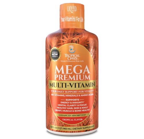 Mega Premium Liquid Multivitamin | Natural Immune Support Vitamin w/ 1333% Vitamin C, 200% D3, Zinc + 20 Vitamins, 70 Minerals, & 21 Amino Acids | Sugar Free | Orange Flavor | 98% Absorption | 32 Serv
