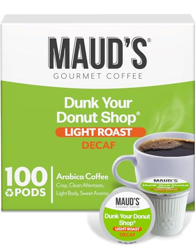 Maud's Decaf Donut Shop Coffee Pods, 100 ct, Decaffeinated Light Roast Coffee in Recyclable Single Serve Pods  100% Arabica Beans, Compatible with Keurig K Cups Maker