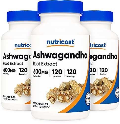 Nutricost Ashwagandha Herbal Supplement 600mg, 120 Capsules - Ashwagandha Root (3 Bottles)