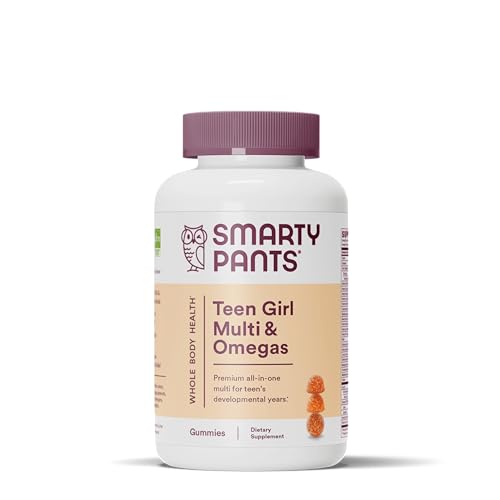 SmartyPants Teen Girl Multivitamin Gummies: Omega 3 Fish Oil (EPA/DHA), Vitamin C, D3, B12, Vitamin A, K & Zinc, Gluten Free, Includes Biotin to Support Hair, Skin & Nails, 120 Count (30 Day Supply)
