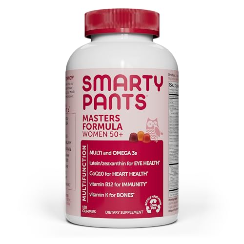 SmartyPants Multivitamin Gummy for Women 50 and Over: Omega 3 Fish Oil (EPA/DHA), Methylfolate, CoQ10, Vitamin D3, C, Vitamin B12, B6, A, K & Zinc, Biotin, Gluten Free, 120 Count (30 Day Supply)