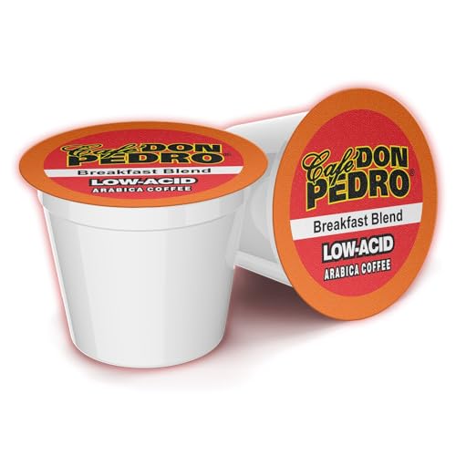 Cafe Don Pedro Breakfast Blend Low Acid Coffee Pods for Keurig K-cup -72 K Cups - Medium Roast, Naturally Low AcdC Coffee K Cups -100% Arabica, Stone Ground, Smooth and Bold Flavor