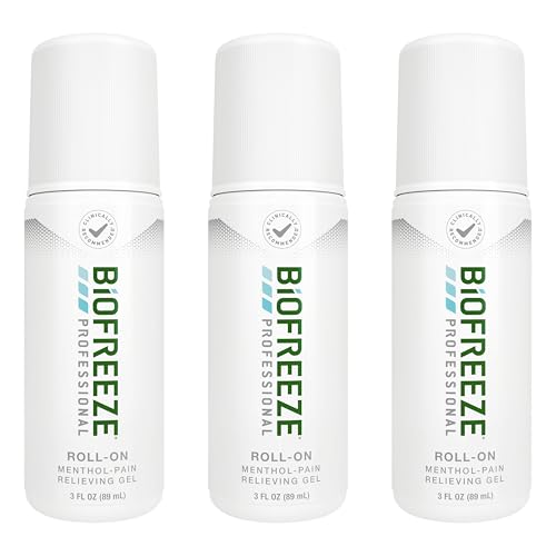 Biofreeze Professional Pain Relief Roll On for Knee, Neck, Hip, Joint, & Shoulder, Simple Backache Pain Reliever, Sore Muscle Relief, Roll-On Menthol Gel 3 Fl Oz (Pack of 3)
