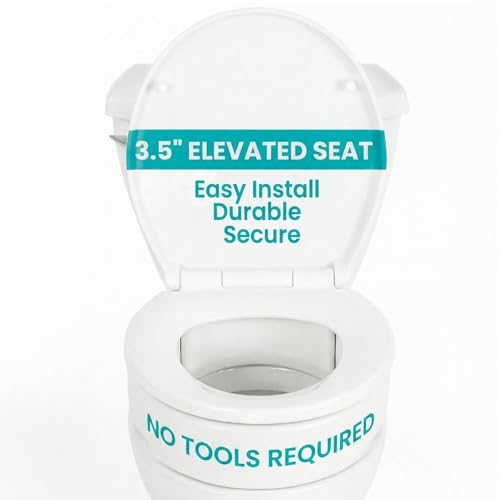 Vive Raised Toilet Seat (Elongated, Adds 3.5 Inches) - Elevated Toilet Seat Riser & Extender for Seniors & Handicap - High Rise Toilet Extension for Elderly - Portable Commode Toilet Booster for Adult