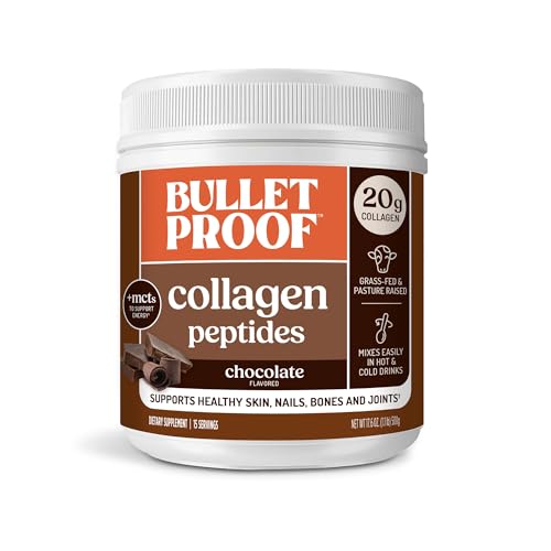 Bulletproof Chocolate Collagen Protein Powder with MCT Oil, 19g Protein, 17.6 Oz, Collagen Peptides and Amino Acids for Healthy Skin, Bones and Joints, Packaging May Vary