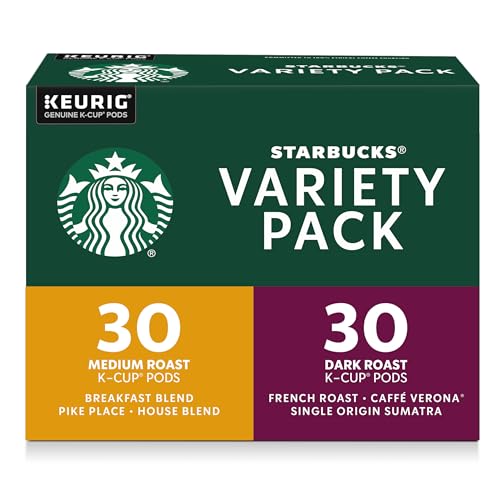 Starbucks K-Cup Coffee Pods, Medium And Dark Roast Coffee Variety Pack for Keurig Brewers, 100% Arabica, 6 Boxes (60 Pods Total)