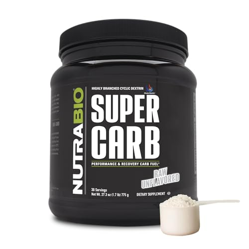 NutraBio Super Carb, Carbohydrate Powder with Cluster Dextrin & Electrolytes, Advanced Carb Supplement Powder for Workout Fuel, Performance, and Muscle Recovery, Cyclic Dextrin, Unflavored, 30 Sv