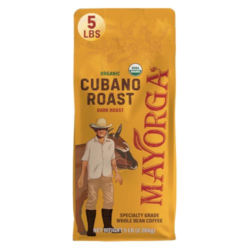 Mayorga Dark Roast Coffee 5lb bag Cubano Roast 100% Arabica Cafe Whole Coffee Beans - Smoothest Organic Coffee - Specialty Grade, Non-GMO, Direct Trade