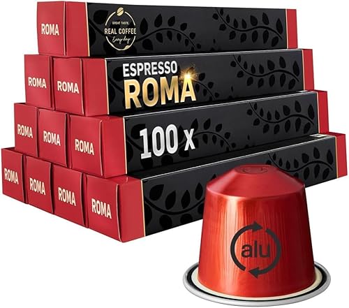 Roma Strong Espresso for Nespresso | 100 Bold Aluminum Capsules | Extra Dark and Intense Italian Flavor | 100% Nespresso Compatible Pods