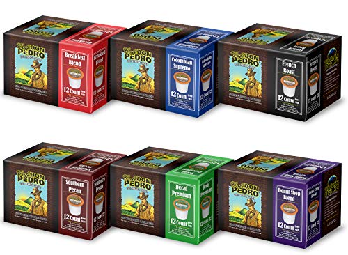Cafe Don Pedro Assortment Pack Low Acid Coffee Pods - Compatible With Keurig K-cup Coffee Maker - Try 6 Different Coffees - 12 Cups Each, 72 count