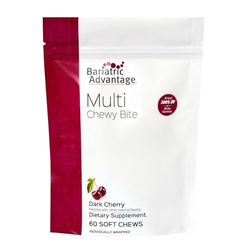 Bariatric Advantage Multi Chewy Bite - Soft Chew Multivitamin for Bariatric Surgery Patients - Chewable Multivitamin with Folic Acid, Vitamin D3 & More - Dark Cherry Flavor - 60 Count
