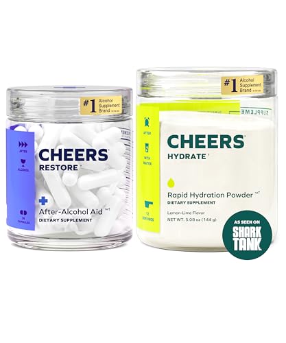 Cheers Classic Combo | Restore + Hydrate | Rehydrate & Feel Better After Drinking | DHM, L-Cysteine, B-Vitamins, Electrolytes | 12 Doses Each | Liver Support | Electrolyte Supplements