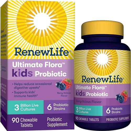 Renew Life Kids Probiotic Chewables, Supports Digestive & Immune Health, Soy, Dairy & Gluten Free, Berry, 90 Chewable Tablets