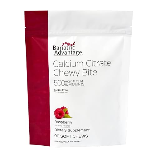 Bariatric Advantage Calcium Citrate Chewy Bites 500 mg - Highly Absorbable & Digestible - Vitamin D3 - Easily Chewable Calcium Supplement - Raspberry Flavor - 90 Count