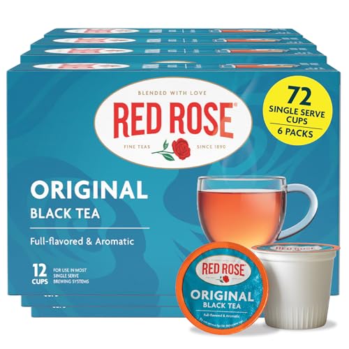 Red Rose Teas Black Tea, 72 Convenient Single Serve K-Cups, Pods for Keurig Coffee Maker, Blended To Create Our Original Premium Full-Flavored Black Tea, Contains 12 Single Serve Cups (Pack of 6)
