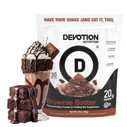 Devotion Nutrition Protein Powder Brownie Batter  20g Whey Isolate & Casein Protein Blend  No Added Sugar, Low Carb, Gluten-Free, Keto-Friendly, 1g MCT, Kosher  2lb Pouch