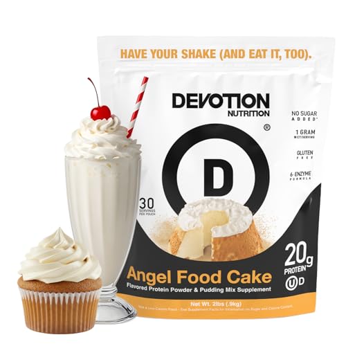 Devotion Nutrition Protein Powder Angel Food Cake  20g Whey Isolate & Casein Protein Blend  No Added Sugar, Low Carb, Gluten-Free, Keto-Friendly, 1g MCT, Kosher  2lb Pouch