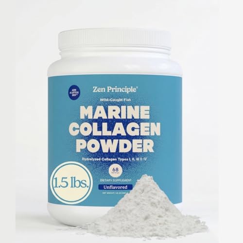 Zen Principle Marine Collagen Peptides Powder 1.5 lb. Wild-Caught Fish, Non-GMO. Supports Healthy Skin, Hair, Joints and Bones.Hydrolyzed Type 1 & 3 Protein. Amino Acids.Unflavored, Easy to Mix.