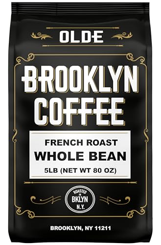 BROOKLYN COFFEE Whole Bean, French Dark Roast (5lb) Silky Smooth, Bold, Balanced - Fresh Bulk Coffee Beans Roasted Weekly in NYC