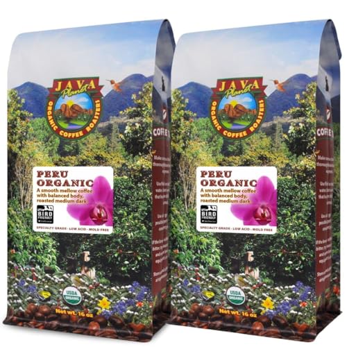 Low Acid Organic Coffee  Whole Bean, Mold-Free & Stomach Friendly by Java Planet, Peruvian Single Origin Coffee, Medium Dark Roast, Smooth Full Flavored, 2x1LB Bag