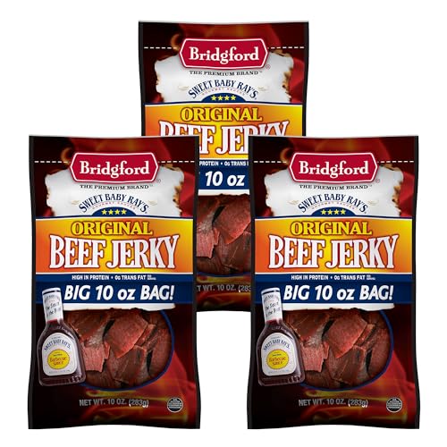 Bridgford Sweet Baby Rays Beef Jerky Original 10 oz Pack of 3 - High Protein Healthy Snacks for Your Dietary Preferences - Ready-to-Eat Beef Jerky for On-the-Go Snacking and Busy Lifestyles