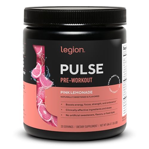 LEGION Pulse Pre Workout - All Natural Nitric Oxide Preworkout Drink to Boost Energy, Creatine Free, Naturally Sweetened, Beta Alanine, Citrulline, Alpha GPC (Pink Lemonade)