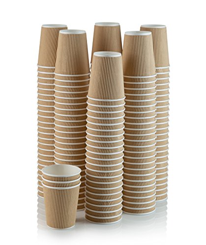 NYHI 150 8 oz Ripple Kraft Paper Cups Brown Hot Cold 3 Layer Rippled Small Insulated Disposable Coffee Cups for Cappuccino Hot Cocoa or Iced Drinks