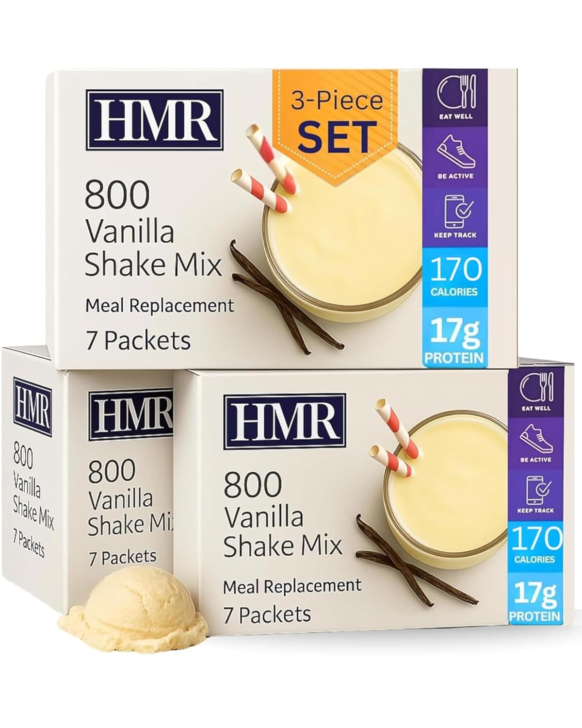 3-Pack HMR 800 Shake Meal Replacement Mix | Vanilla Shake Powder to Support Healthy Weight Loss | 17g of Protein | Easy to Make | Low Calorie Food | Triple Pack, 21 Single Serves