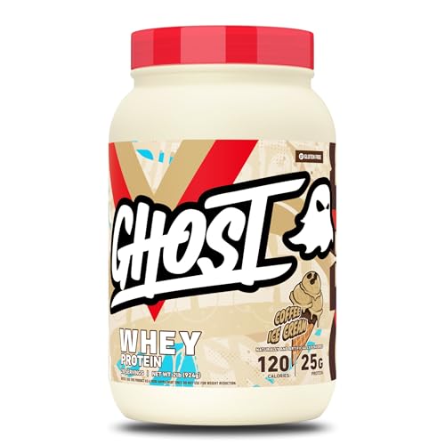 GHOST Whey Protein Powder, Coffee Ice Cream - 2LB, 25G of Protein - Whey Protein Blend - Post Workout Fitness & Nutrition Shakes, Smoothies, Baking & Cooking - Soy & Gluten-Free