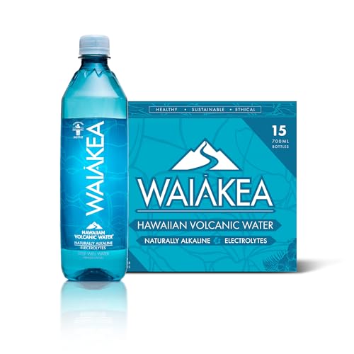 Waiakea - Hawaiian Volcanic Water - Naturally Alkaline Water - pH Range 7.6 to 8.2 - All Natural Minerals & Electrolytes - 100% Recycled Water Bottles - Bottled Water 15 Pack - 23.7 Fl Oz, 700 mL