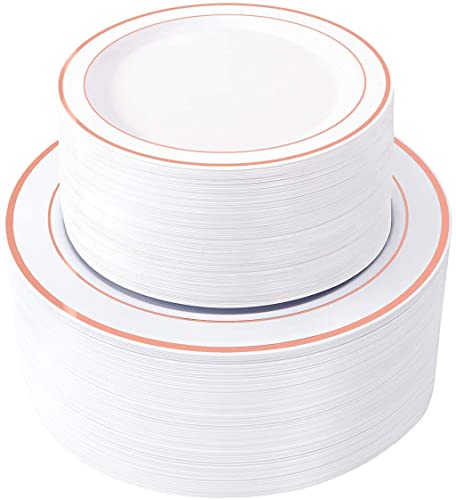 WDF 120 pieces Rose Gold Plates Disposable - Heavy Duty Rose Gold Plastic Plates Perfect for Mother's Day, Wedding, Birthday