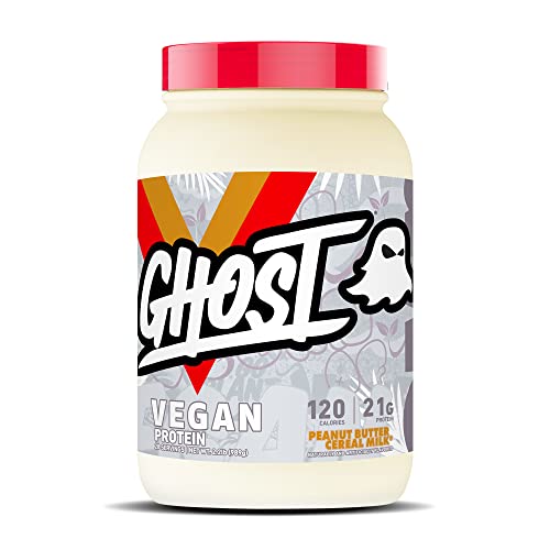 GHOST VEGAN Protein Powder, Peanut Butter Cereal Milk - 2lb, 20g of Protein - Plant-Based Pea & Organic Pumpkin Protein - Post Workout & Nutrition Shakes, Smoothies, & Baking - Soy & Gluten-Free