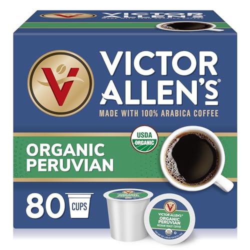Victor Allen's Coffee Organic Peruvian, Medium Roast, 80 Count, Single Serve Coffee Pods for Keurig K-Cup Brewers