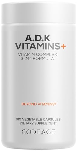 Codeage ADK Vitamins Supplement - Essential Vitamin A, D3 5000 IU, K1 & K2 (MK4 & MK7) - 6-Month Supply - 1 Capsule per Serving, Non-GMO, Gluten-Free - 180 Capsules
