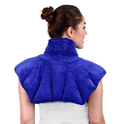 Microwavable Heating Pad for Neck, Shoulders, and Back by Joy & Grace | 5 Lb Weighted Neck & Shoulder Wrap | Moist Heat Therapy Pack for Relaxation and Comfort | Soft Micro-Mink Cover | Scented Blue
