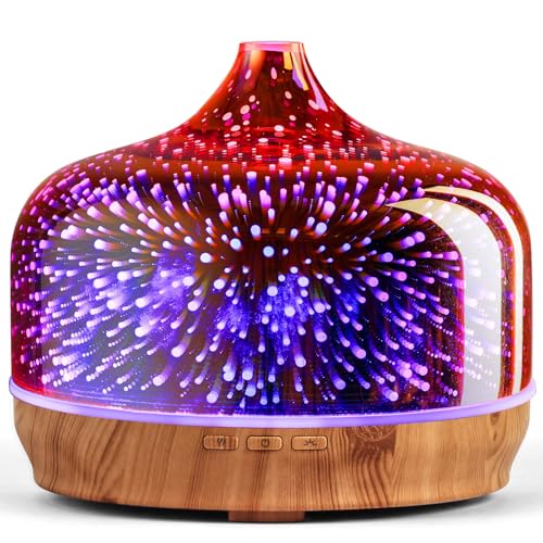 Porseme 500ml Essential Oil Diffuser 3D Glass Aromatherapy Ultrasonic Humidifier - Auto Shut-Off, Timer Setting, BPA Free for Home Hotel Yoga SPA Gift