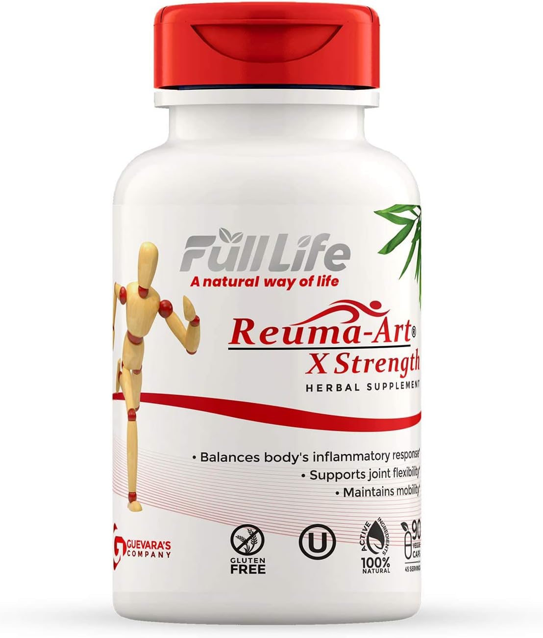 Full Life Reuma Art X Strength  400 mg Herbal Supplements - Providing Strength and Relief  Supports Joint Pain  90 Veggie Capsules