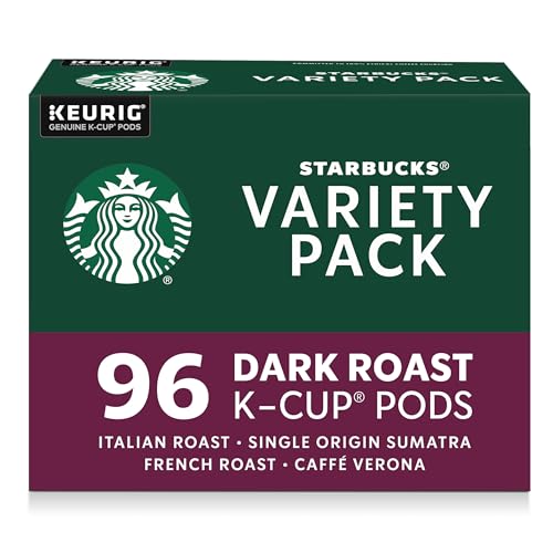 Starbucks K-Cup Coffee Pods, Dark Roast Coffee Variety Pack for Keurig Brewers, 100% Arabica, 1 Box (96 Pods)