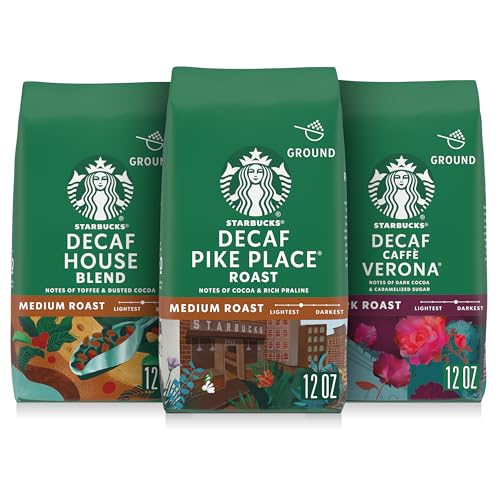 Starbucks Medium & Dark Roast Decaf Ground Coffee, Variety Pack, 3 bags (12 oz each)