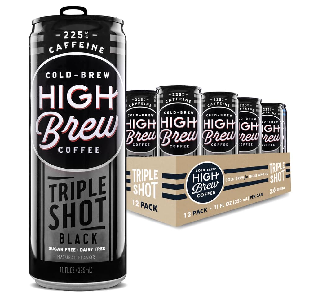 High Brew Coffee | Lightly Sweetened Cold Brew Iced Coffee with Pure Cane Sugar  225 mg Natural Caffeine, Patiently Brewed, Never Heated. Low-Acid, Ready-to-Drink | 8 oz Can (Triple Shot Black)