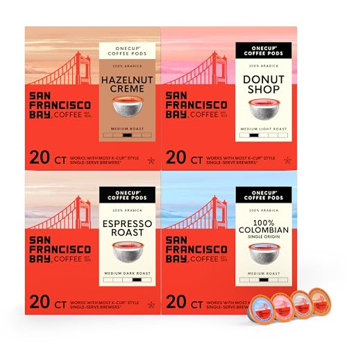 San Francisco Bay Compostable Coffee Pods - Assorted Variety Pack (80 Ct) K Cup Compatible including Keurig 2.0, Donut Shop, Colombian, Hazelnut, Espresso