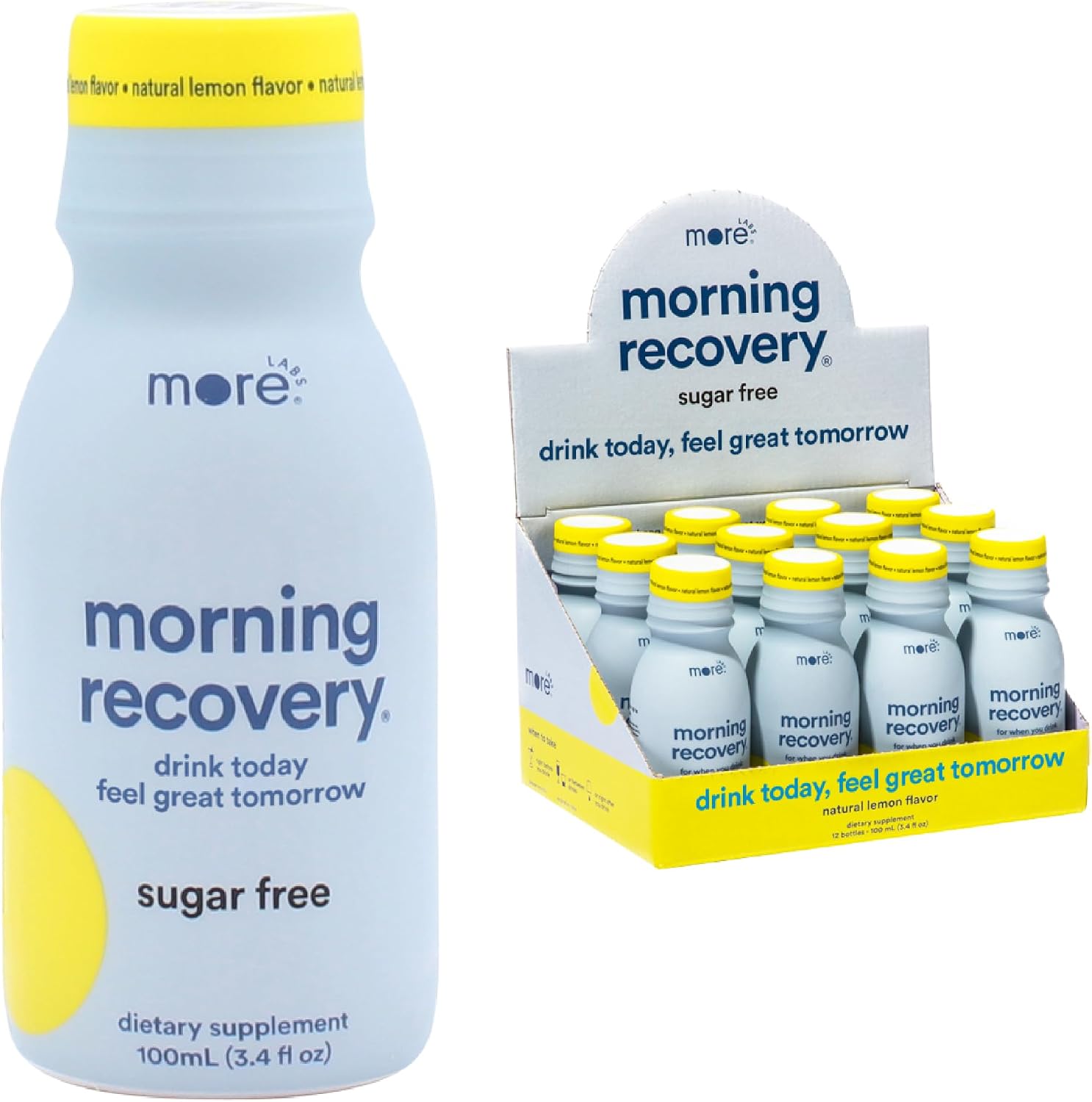 Morning Recovery Electrolyte, Milk Thistle Drink Proprietary Formulation to Hydrate While Drinking, Highly Soluble Liquid DHM, Non GMO, Vegan, Gluten-Free, Lemon, Pack of 12