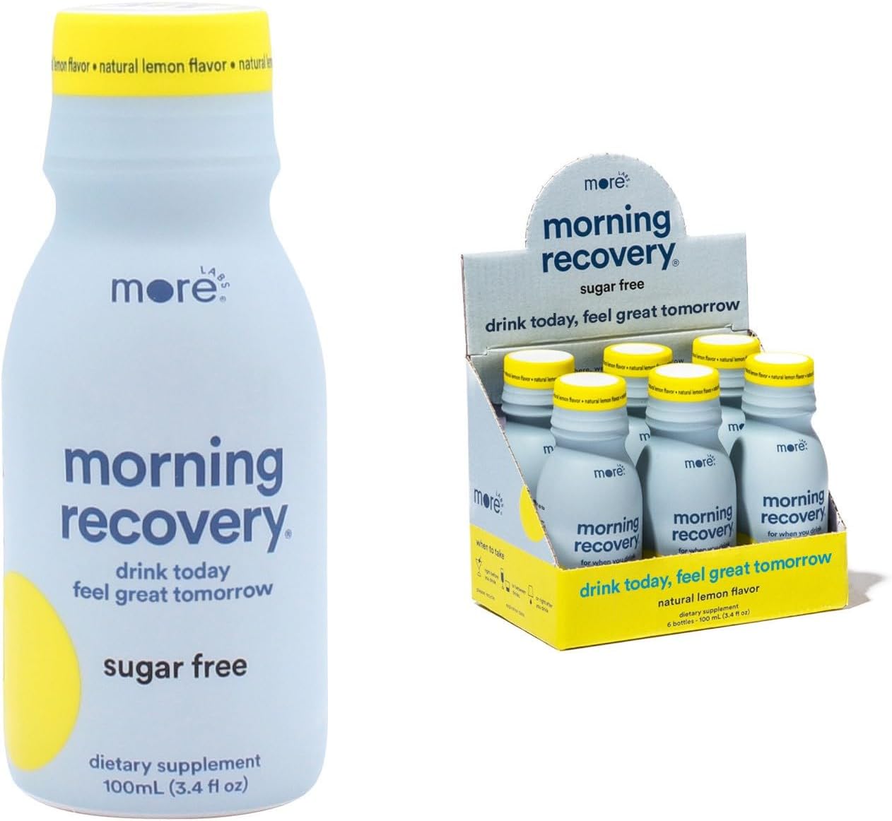 Morning Recovery Electrolyte, Milk Thistle Drink Proprietary Formulation to Hydrate While Drinking, Highly Soluble Liquid DHM, Non GMO, Vegan, Gluten-Free, Sugar-Free Lemon, Pack of 6